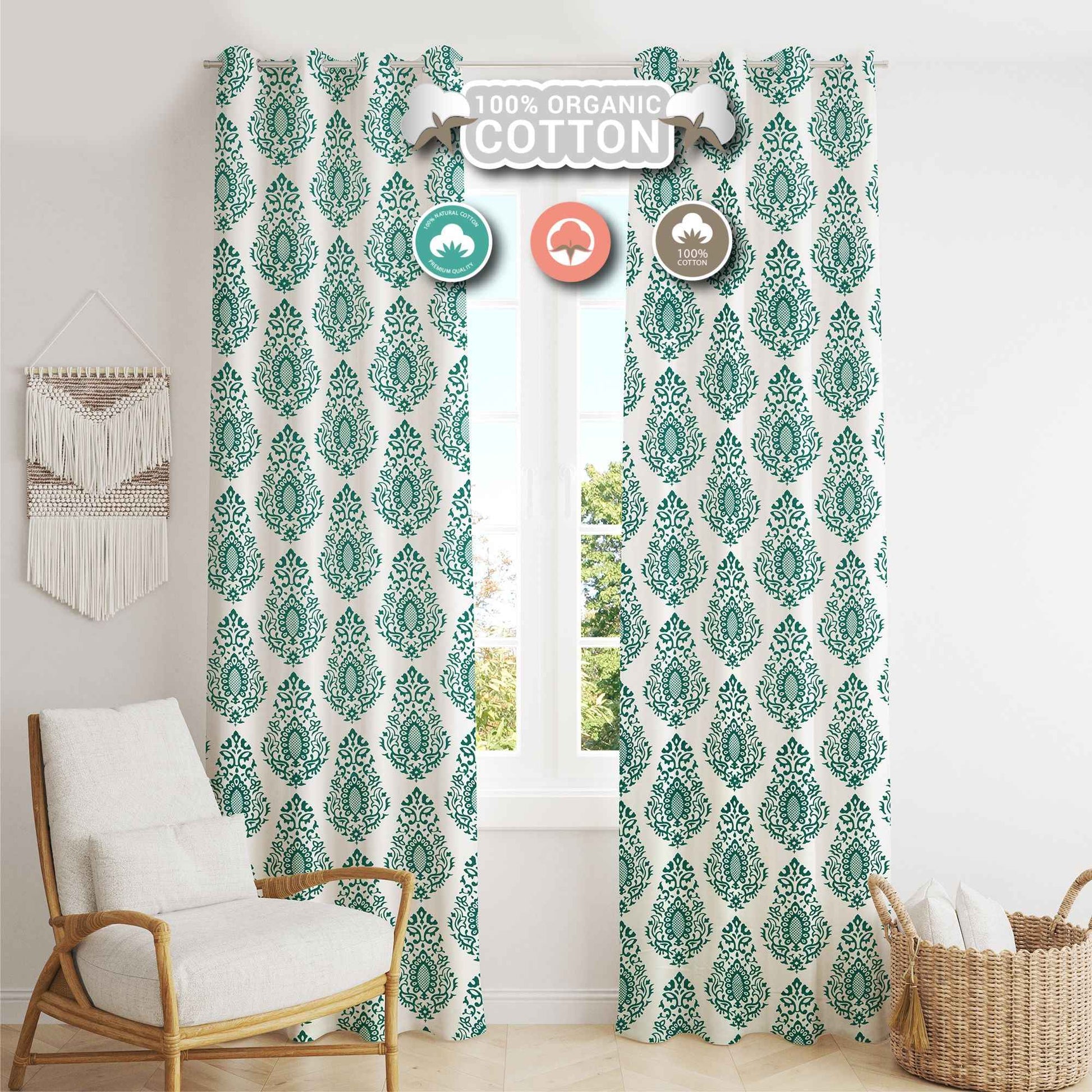 Samara Cotton Damask Farmhouse Drapes Curtains - Kapissh