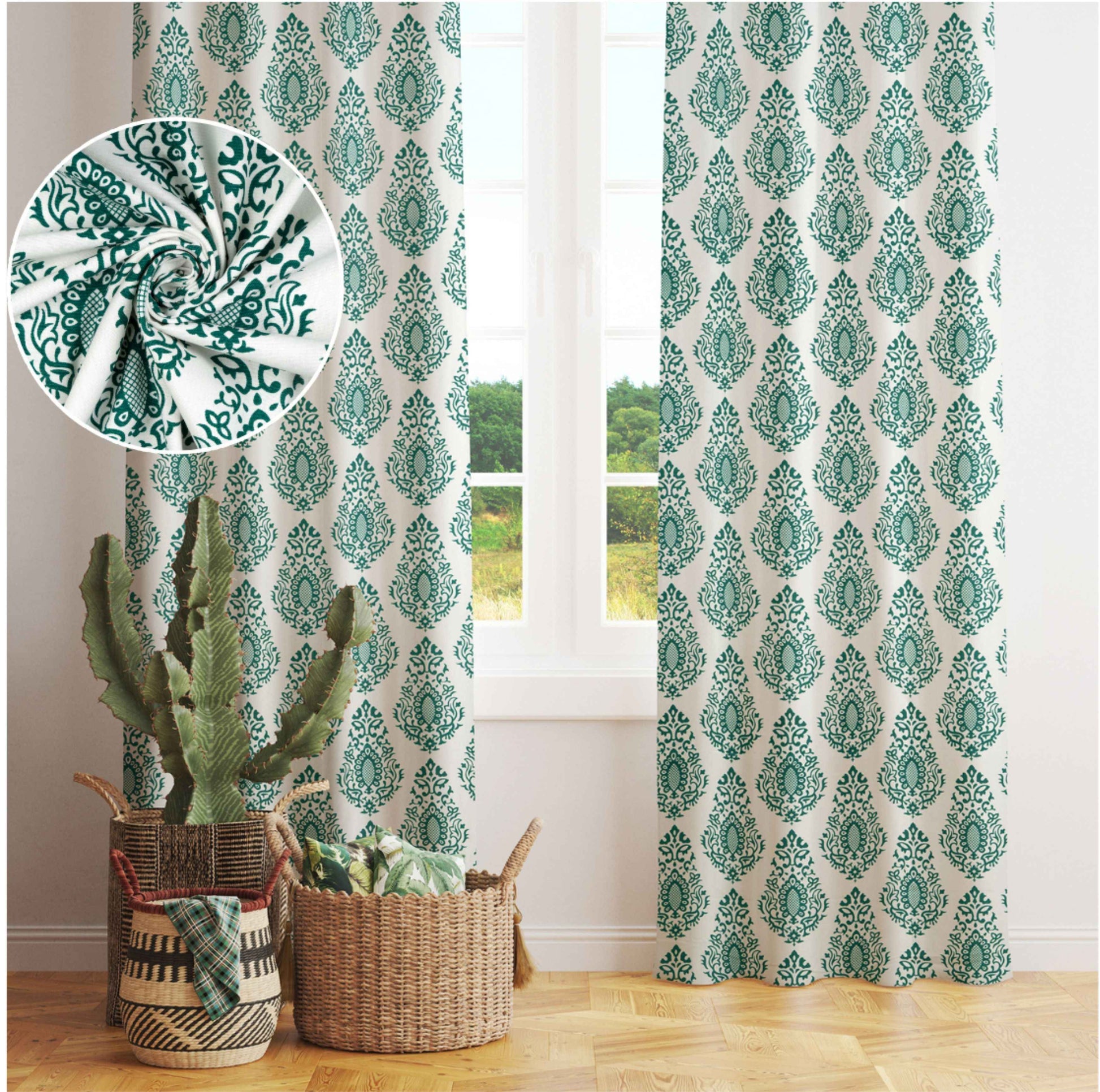 Samara Cotton Damask Farmhouse Drapes Curtains - Kapissh