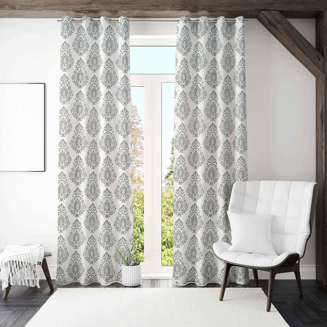 Samara Cotton Damask Farmhouse Drapes Curtains - Kapissh