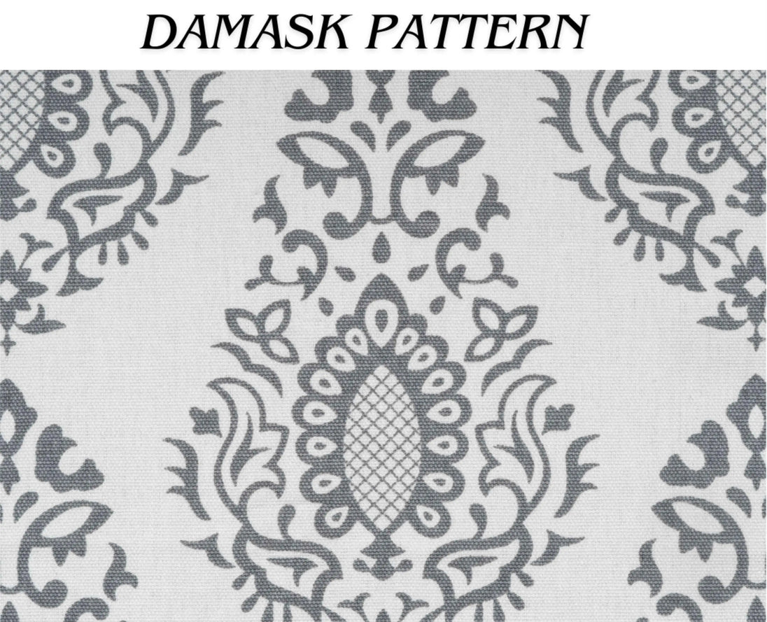 Close-up of elegant gray damask fabric pattern
