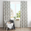 Gray damask curtains brighten elegant breakfast nook

