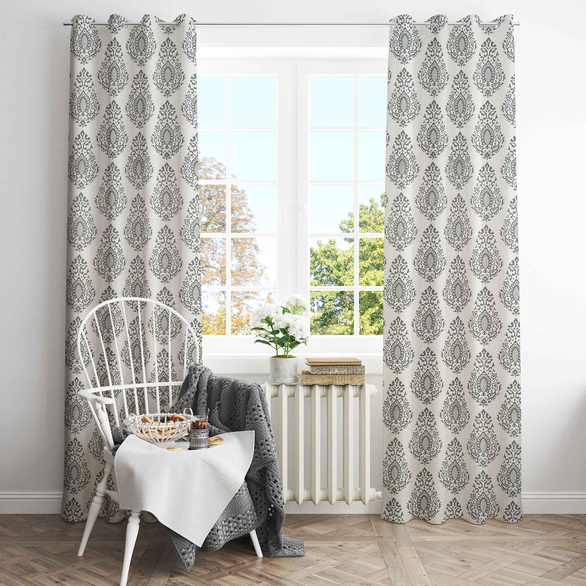 Samara Cotton Damask Farmhouse Drapes Curtains - Kapissh