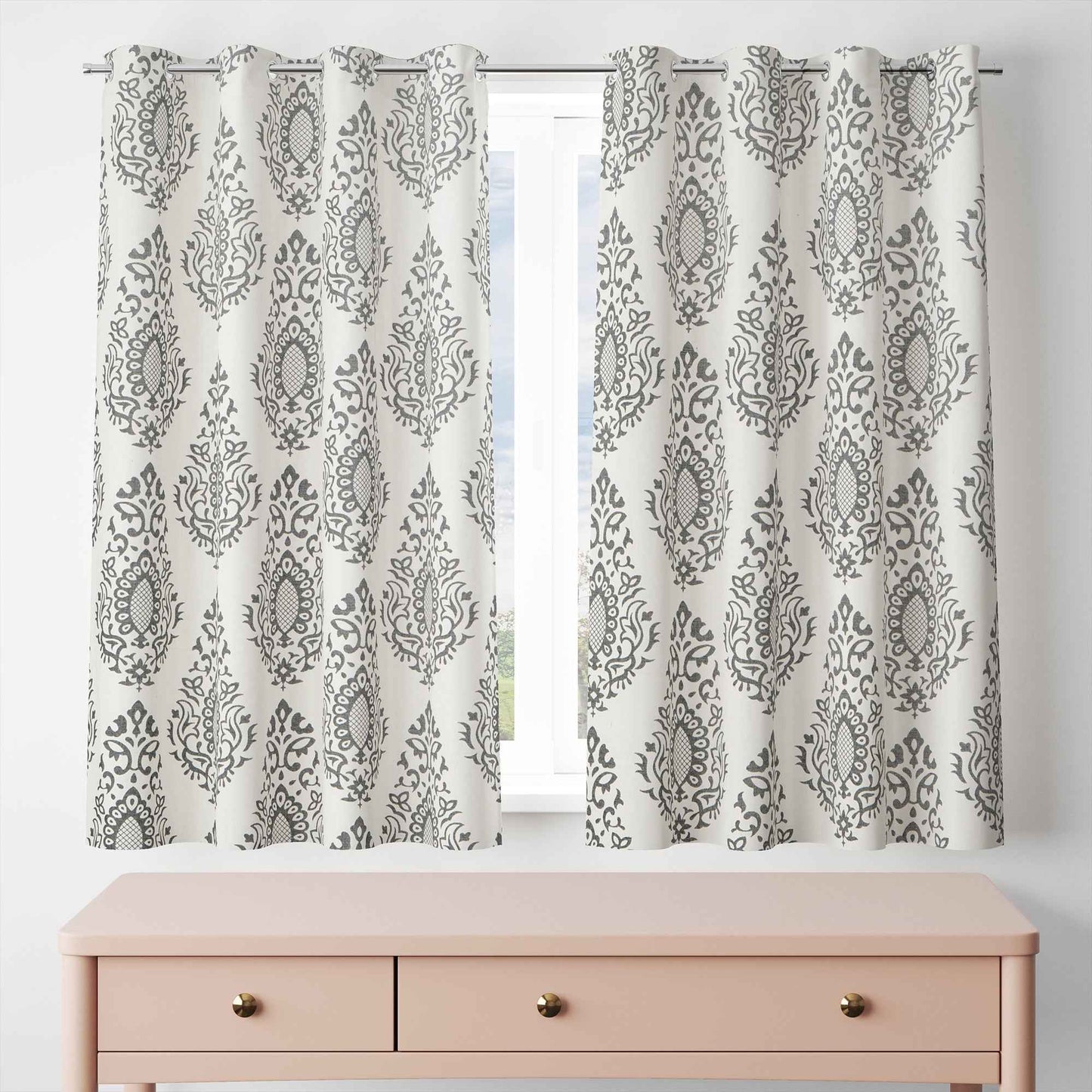 Samara Cotton Damask Farmhouse Drapes Curtains - Kapissh