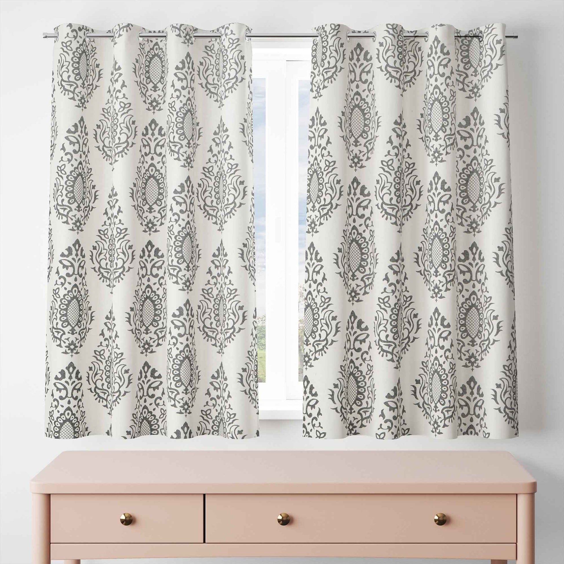 Samara Cotton Damask Farmhouse Drapes Curtains - Kapissh