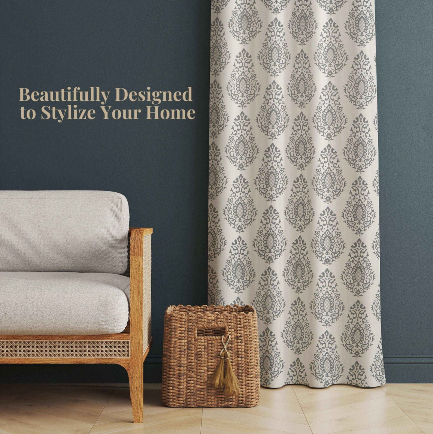 Samara Cotton Damask Farmhouse Drapes Curtains - Kapissh