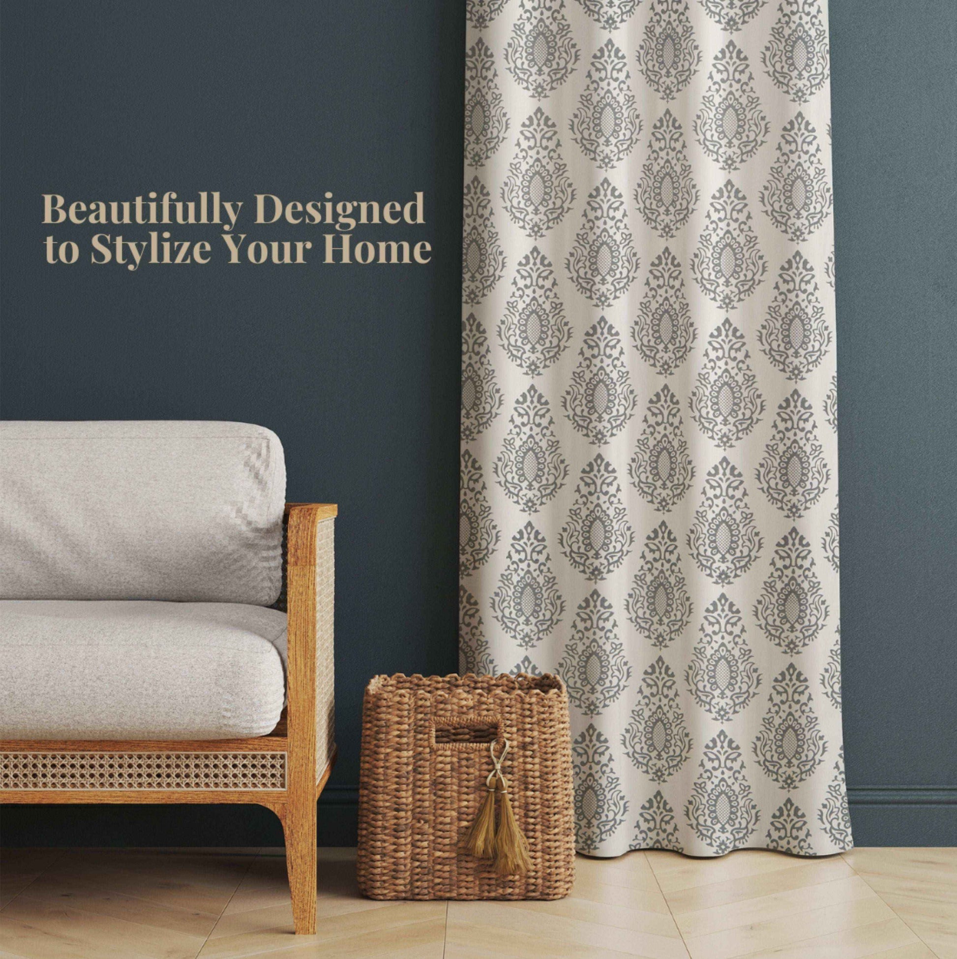 Samara Cotton Damask Farmhouse Drapes Curtains - Kapissh