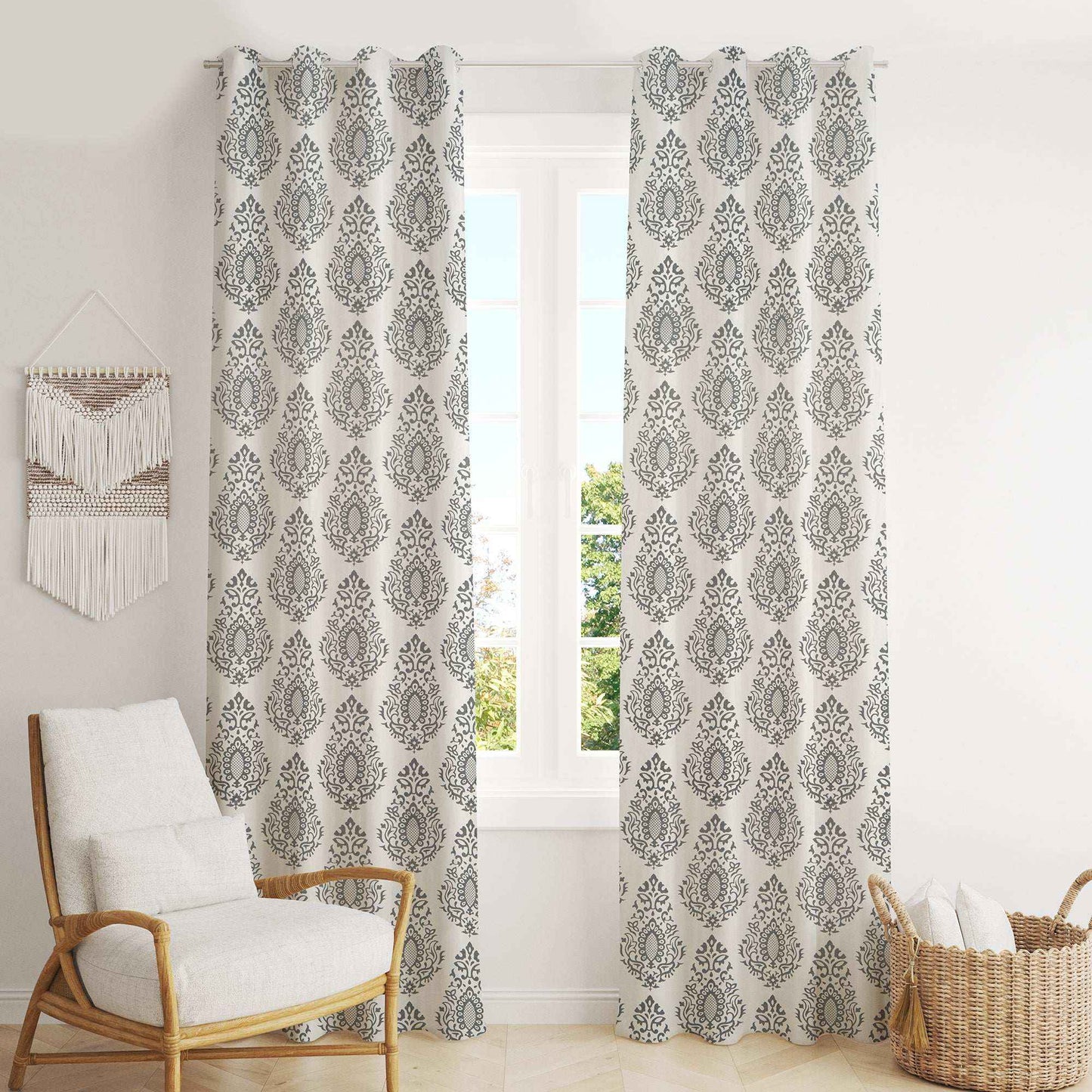 Samara Cotton Damask Farmhouse Drapes Curtains - Kapissh
