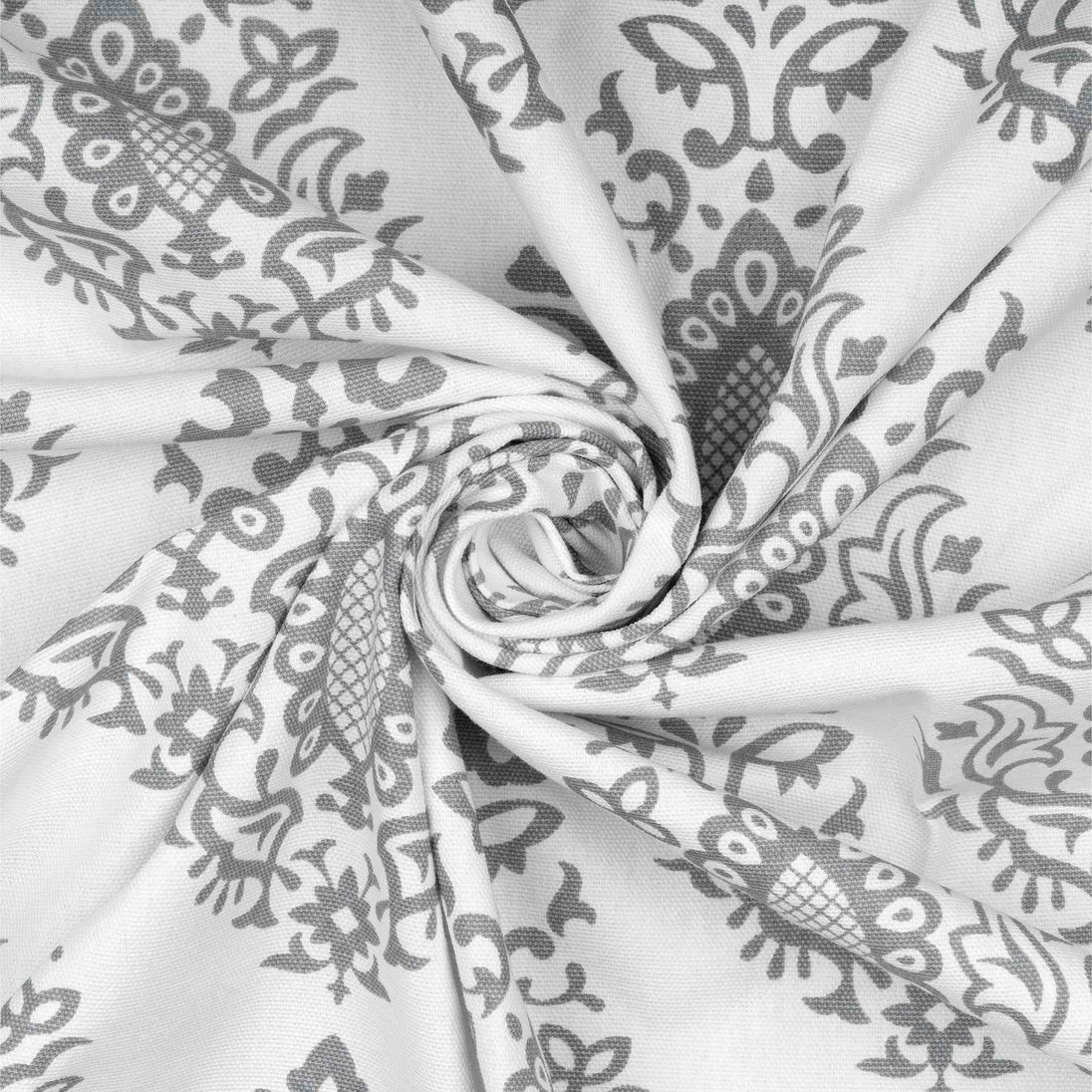 Twisted close-up of gray damask cotton fabric
