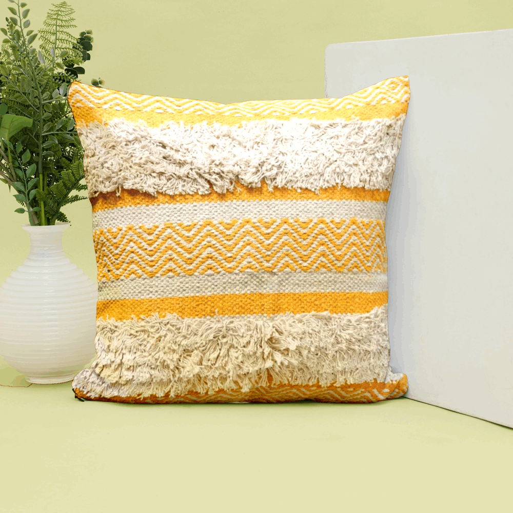 Maya Tufted 100% Cotton Woven Throw Pillow Covers Yellow Pair - Kapissh