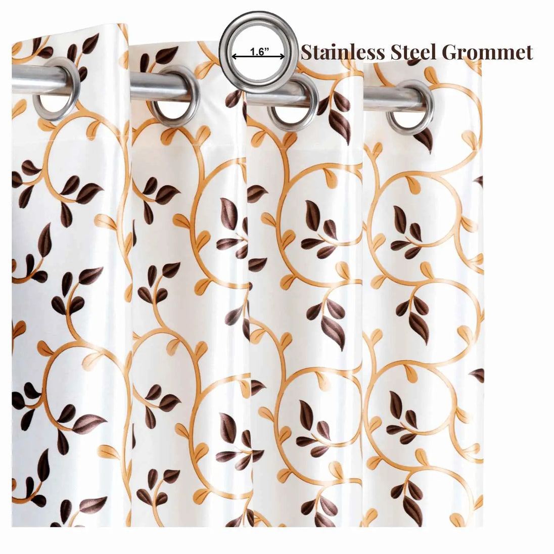  white and gold floral patterned curtains with 1.6-inch stainless steel grommets