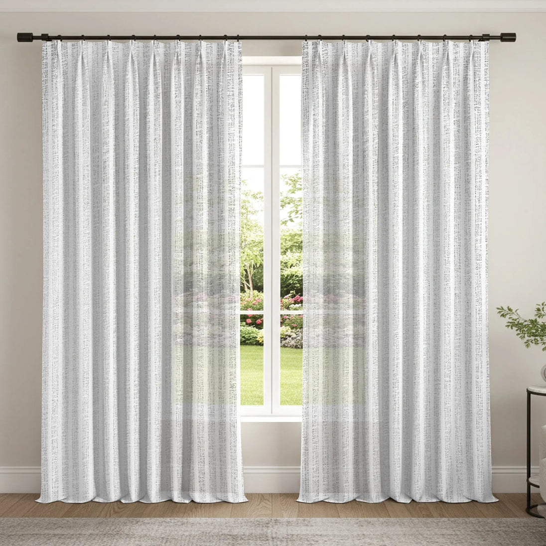 Ocean DeepStripe Linen-Look Sheer Curtains – Light-Filtering Drapes for Living Room & Bedroom Kapissh