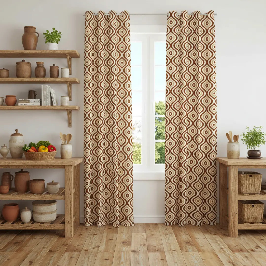 Samara Farmhouse Decor Cotton Curtains Damask Geometrical Country Kapissh