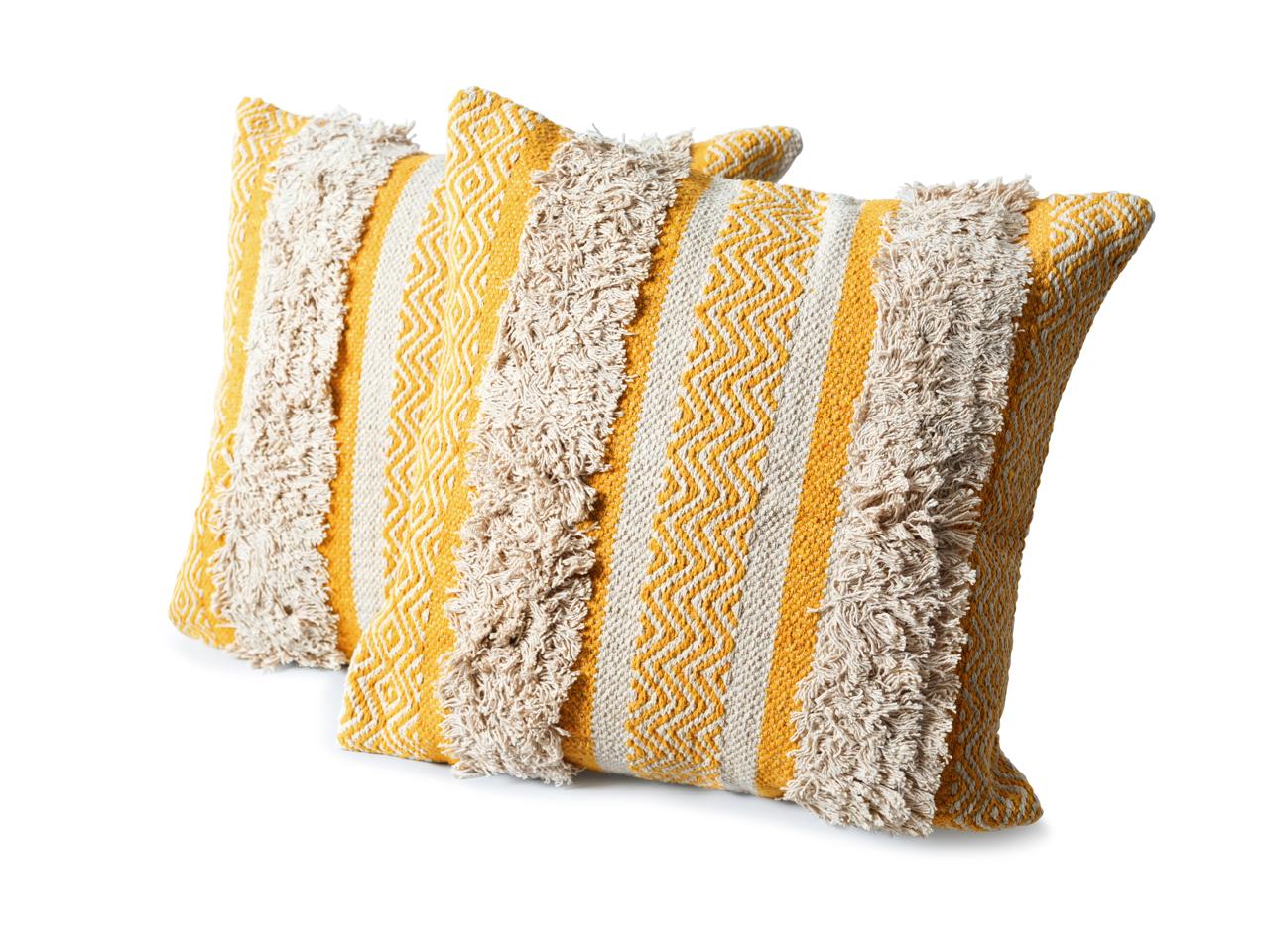 Maya Tufted 100% Cotton Woven Throw Pillow Covers Yellow Pair - Kapissh