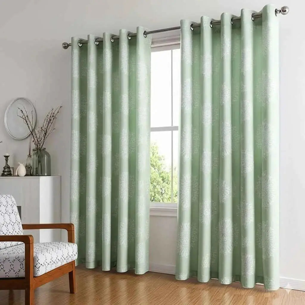 Winnetka Green White Mandala Room Darkening Curtains Pair - Kapissh
