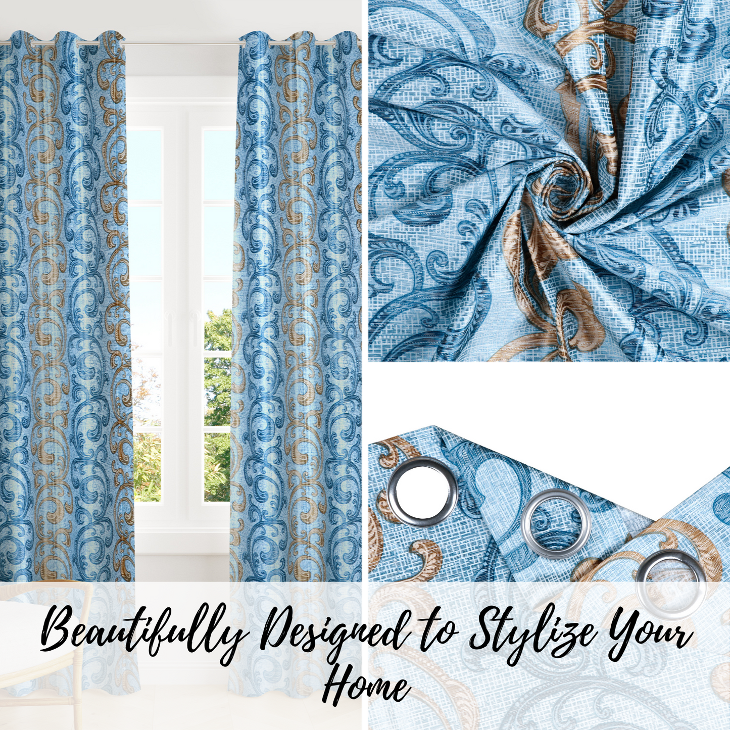 Demore Damask Curtains Farmhouse Boho Drapes Pair - Kapissh