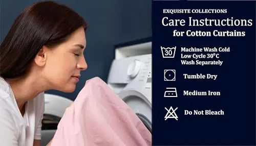 Cotton curtain care: cold wash, tumble dry, no bleach.
