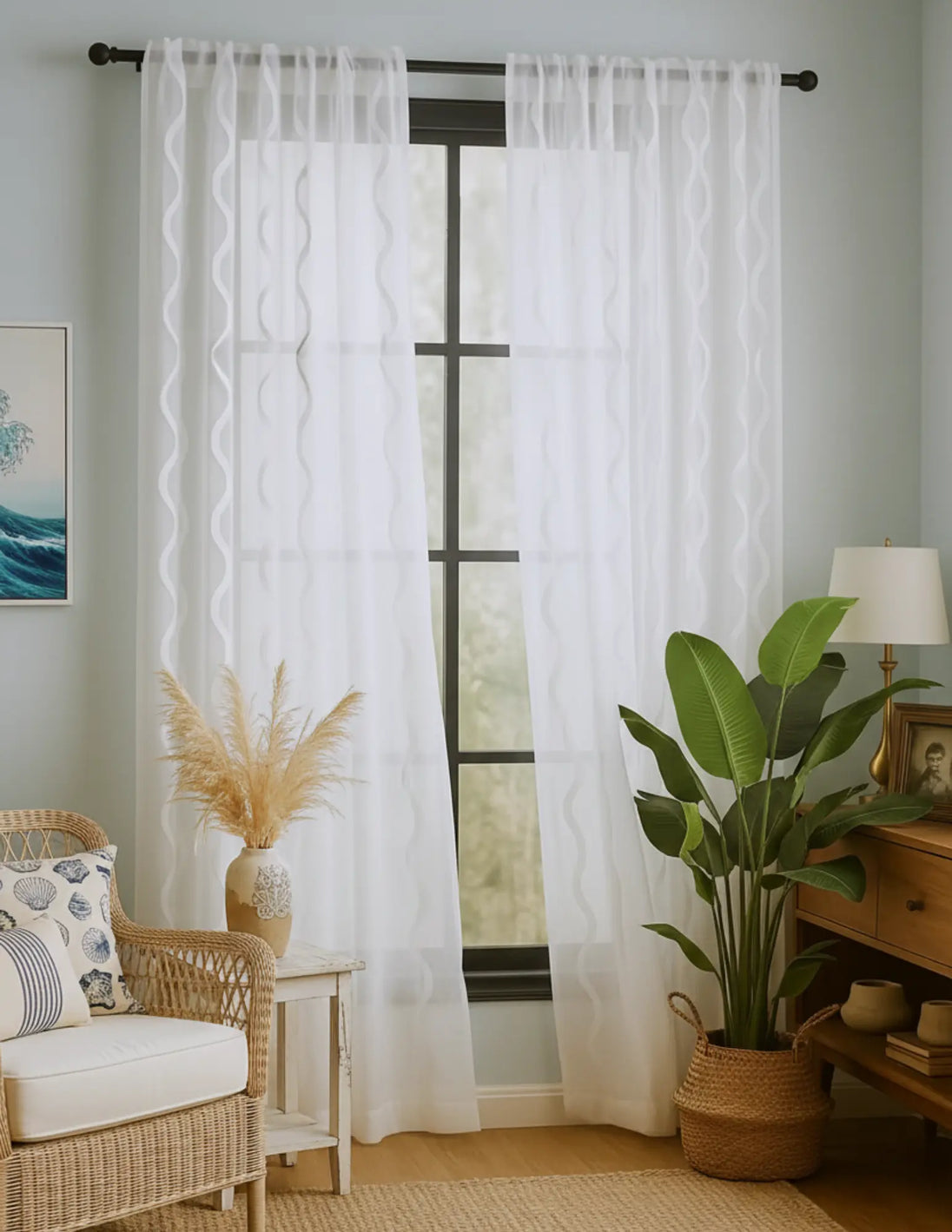 Ocean Embroidered Window Treatment Decorative Sheer Curtains Kapissh