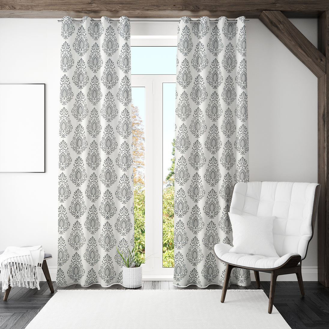 Geometric patterned curtains made from 100% natural cotton.
