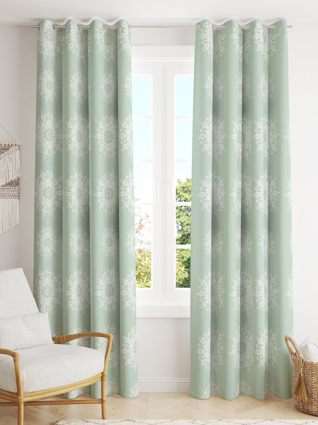 Winnetka Green White Mandala Room Darkening Curtains Pair