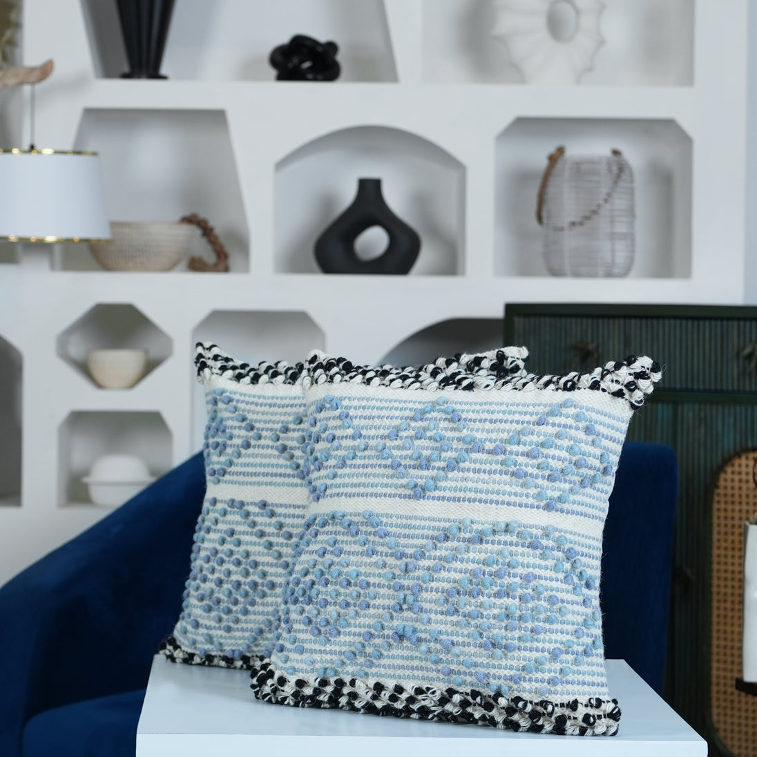 Liam Decorative Cotton Blue Throw Pillow Covers