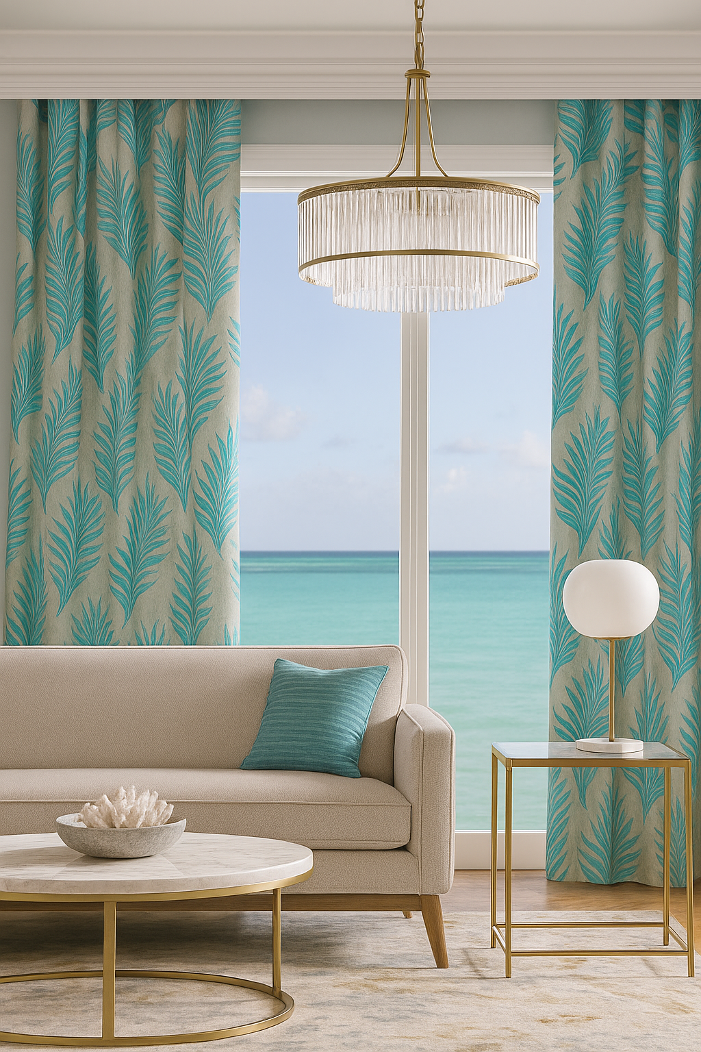 Maharani Jacquard Room Darkening Silver & Blue Curtains Palm Leaves